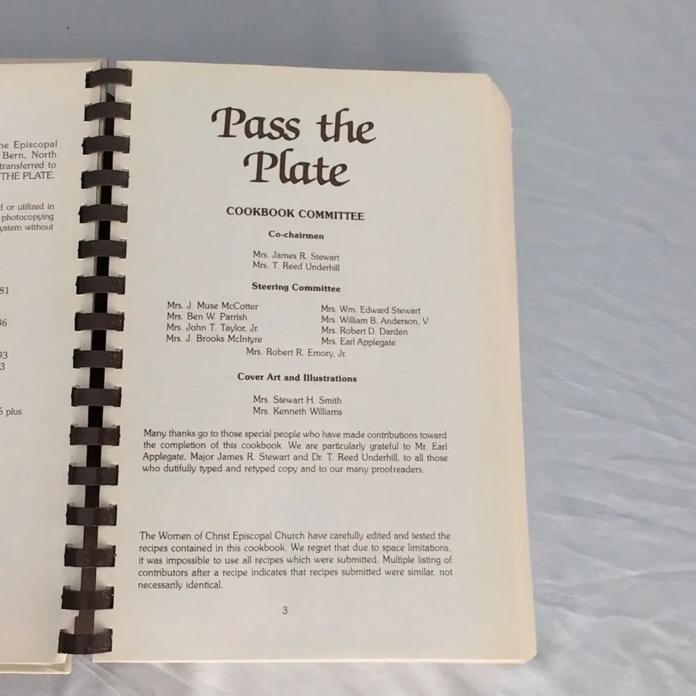 Pass The Plate Cookbook Christ Episcopal Church New Bern North Carolina Recipes